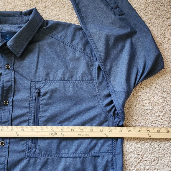 Prana Shirt Mens XL Long Sleeve Kip Hiking Fishing Roll Tab Button UPF 50+ Blue - Picture 8 of 13